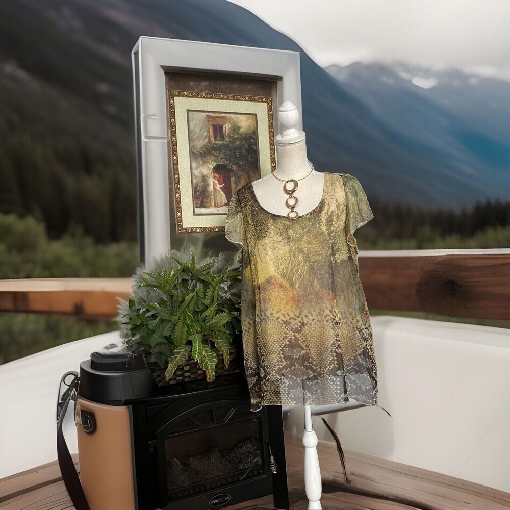 APT. 9 Women's Sheer Blouse Tunic Size 0X Cap Sleeve Embellished Scoop Neck
